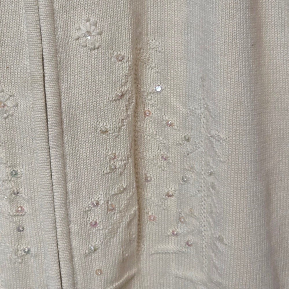 CJ Banks Ivory Knit Zip Vest Winter Tree Snowflake Sequin Hand Embroider Plus 1X - Picture 6 of 14